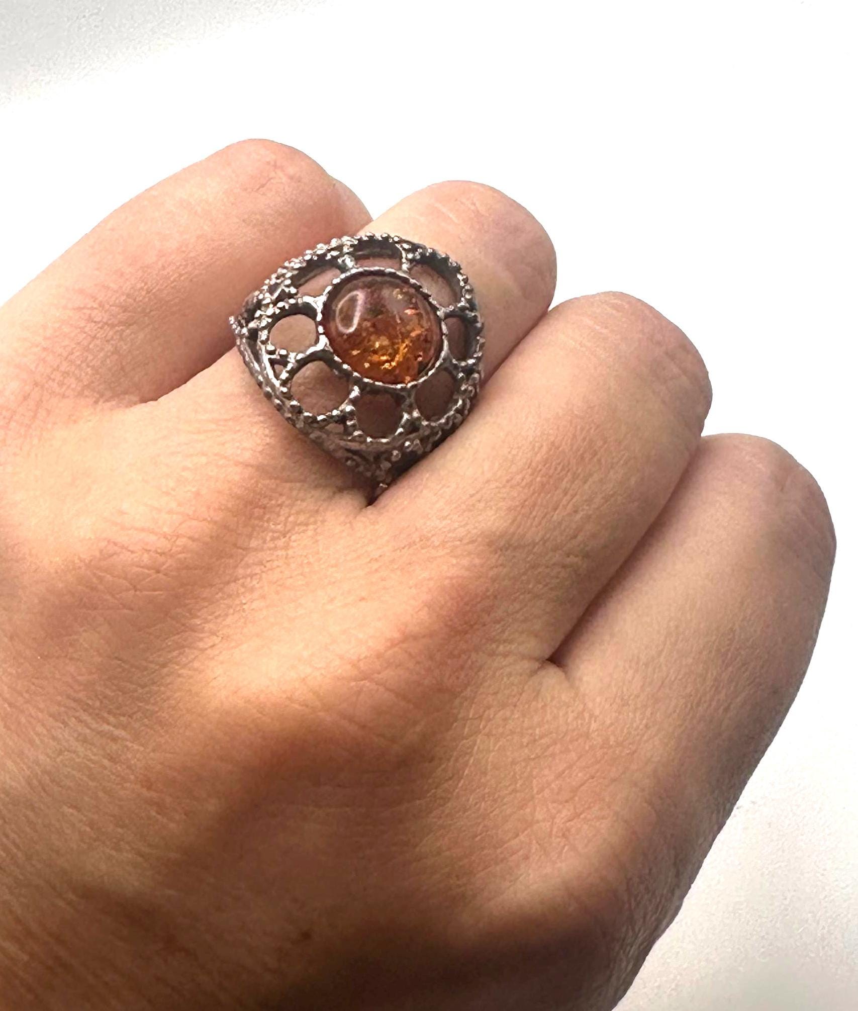 Sterling zilver en echte Baltische Amber moderne Ring - GL402, Adjustable, Edelsteen, Barnsteen