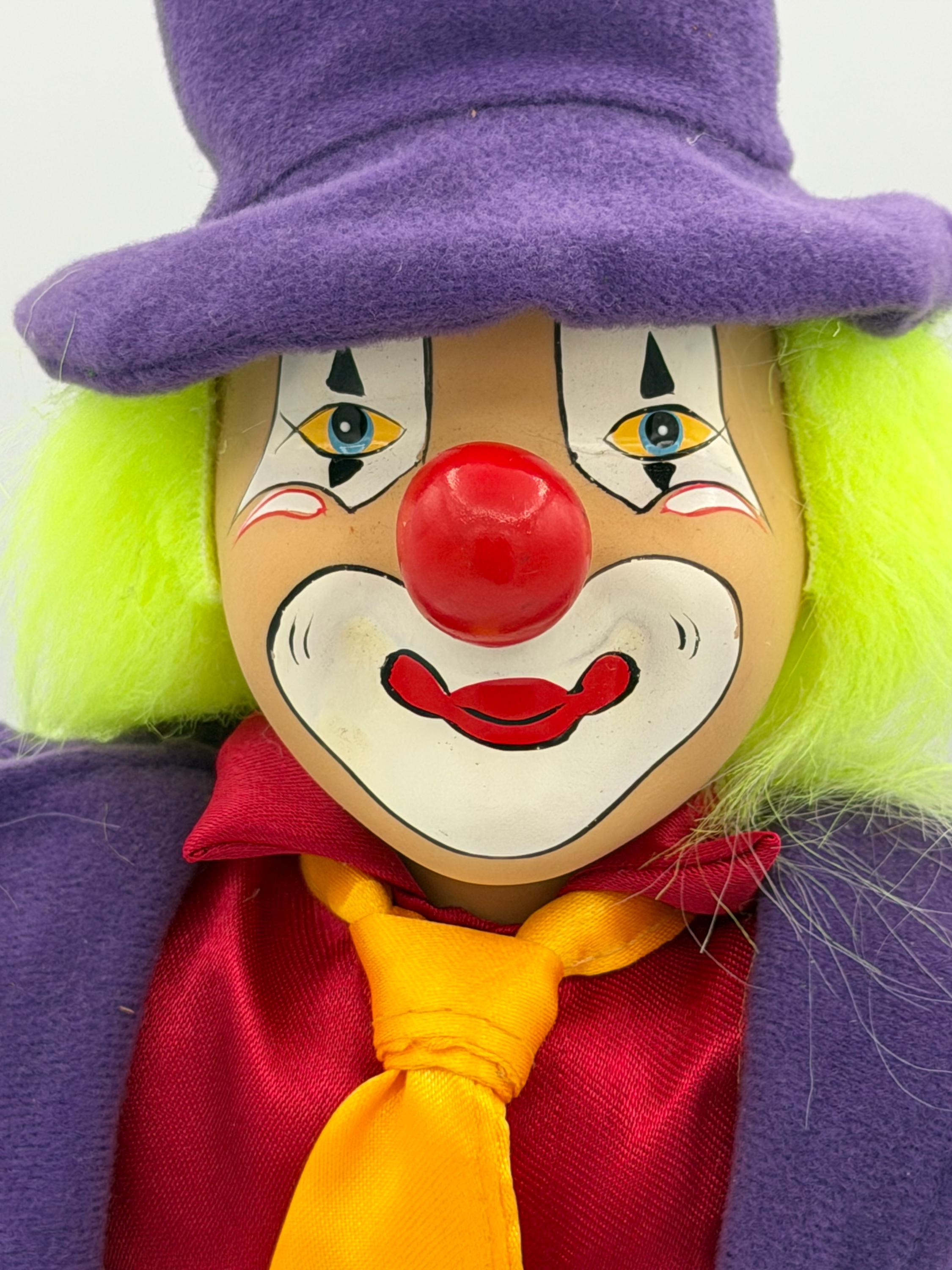 Vintage Clown Doll – Purple Coat, Green Pants, Red Shoes, Retro