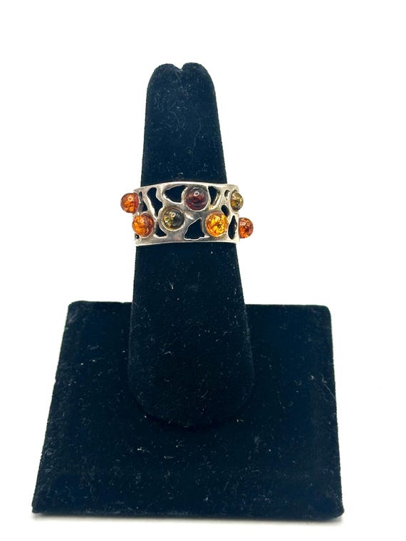 Sterling Silver Ring, Amber Silver Ring with hone… - image 1