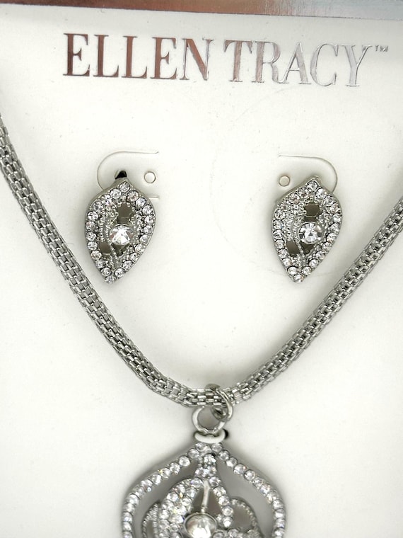 Vintage Ellen Tracy Rhinestone Necklase and Earrings Set in the