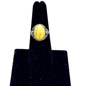 Sterling Sliver Yellow Amber Ring, Hand made silver ring, Yellow Amber, Baltic Amber
