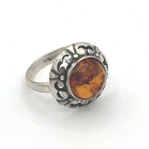 Honey Amber Sterling Silver Ring, Baltic Amber