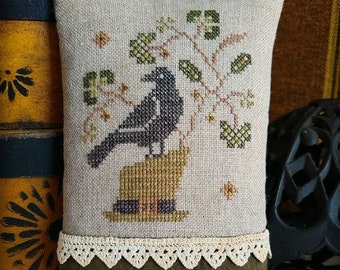 Primitive Cross Stitch Pattern - Lucky Crow