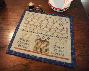 Primitive Cross Stitch Pattern - Where Liberty Dwells