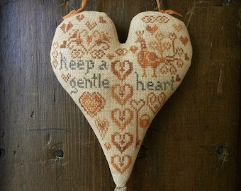 Primitive Cross Stitch Pattern - Cinnamon Hearts