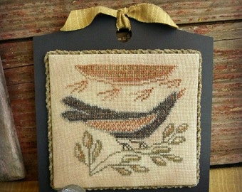 Primitive Cross Stitch Pattern - Sunbird Candle Board