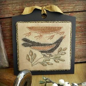 Primitive Cross Stitch Pattern - Sunbird Candle Board