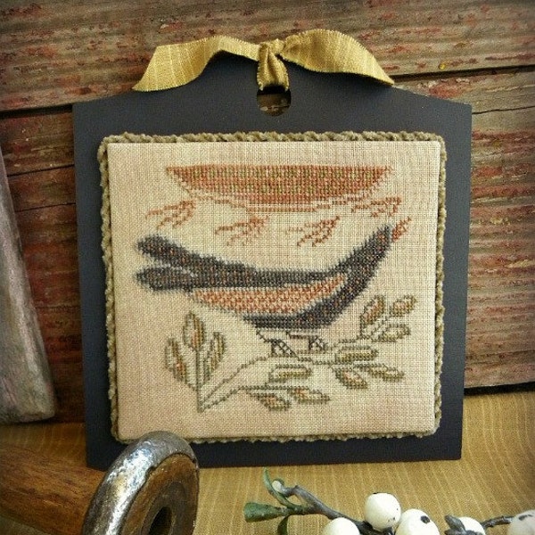 Primitive Cross Stitch Pattern - Sunbird Candle Board