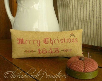 Primitive Cross Stitch Pattern - Victorian Christmas Pinkeeps
