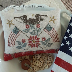 Patriotic Rose Primitive Cross Stitch Pattern image 1