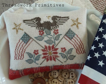 Patriotic Rose ~ Primitive Cross Stitch Pattern