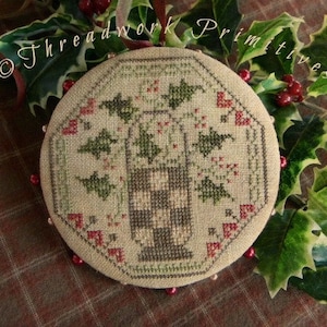 Patrón de punto de cruz primitivo - Quaker Holly Pinwheel