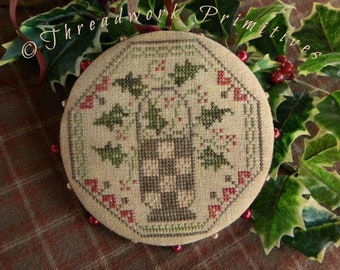 Primitive Cross Stitch Pattern - Quaker Holly Pinwheel