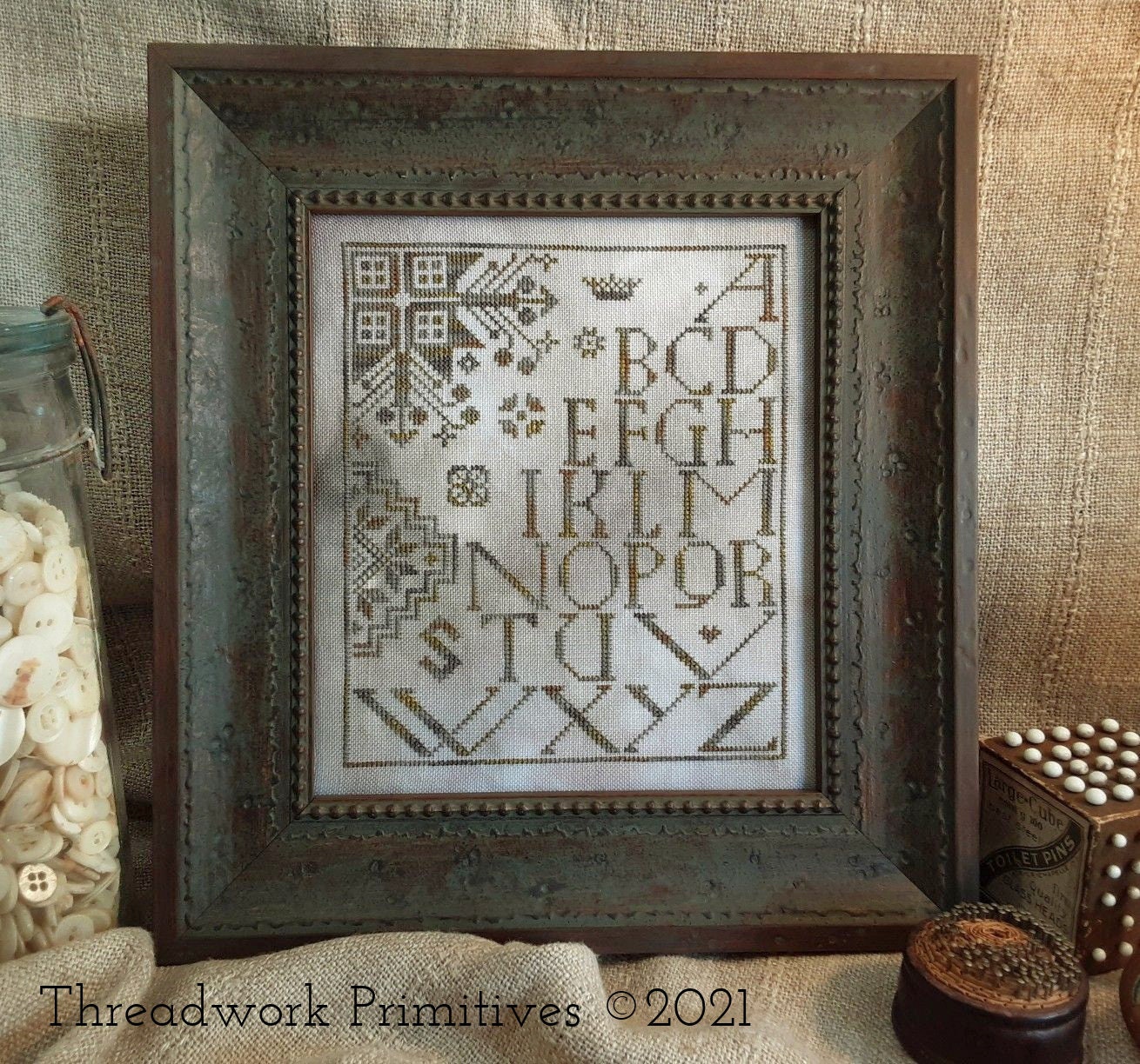 Quaker Block Print ~ Primitive Cross Stitch Pattern