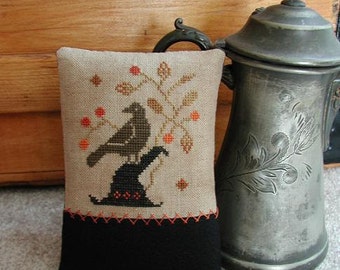 Primitive Cross Stitch  Pinkeep Pattern - Enchanted Crow