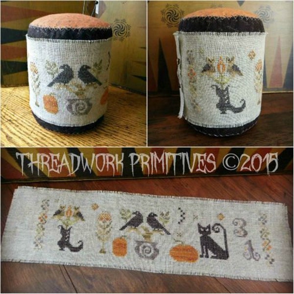 Primitive Cross Stitch Pattern - Halloween Menagerie Drum & Wrap