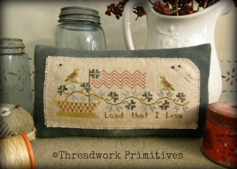 Primitive Cross Stitch Pattern Land That I Love | Etsy