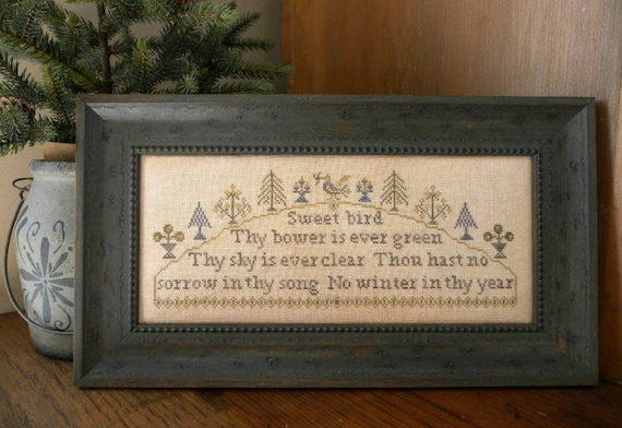 Primitive Cross Stitch Pattern Sweet Bird Sampler Etsy