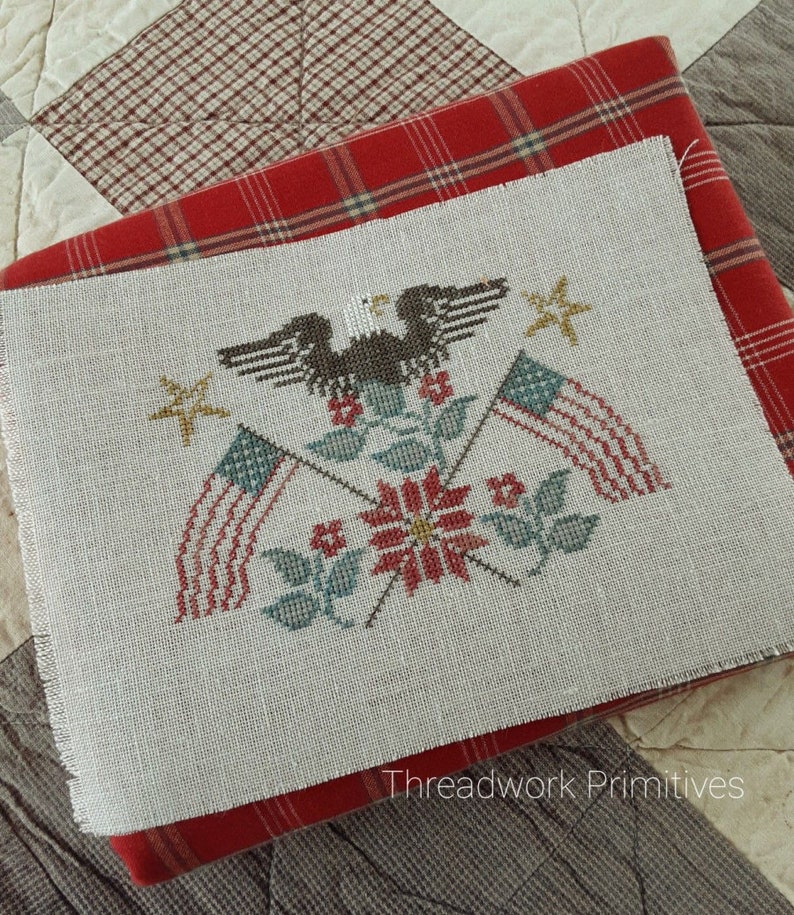 Patriotic Rose Primitive Cross Stitch Pattern image 2