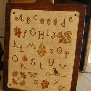 Primitive Cross Stitch Pattern Falling Leaves Sampler image 2