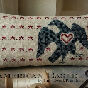 Primitive Cross Stitch Pattern - American Eagle Pinkeep