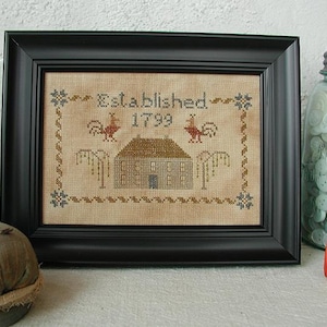 Primitive Cross Stitch Pattern - Grey House