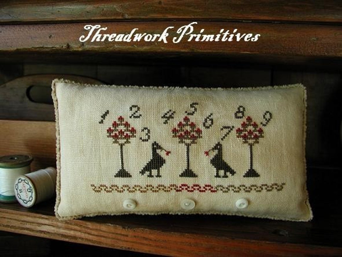 Primitive Cross Stitch Sampler Pattern Counting Crows Pinkeep Etsy