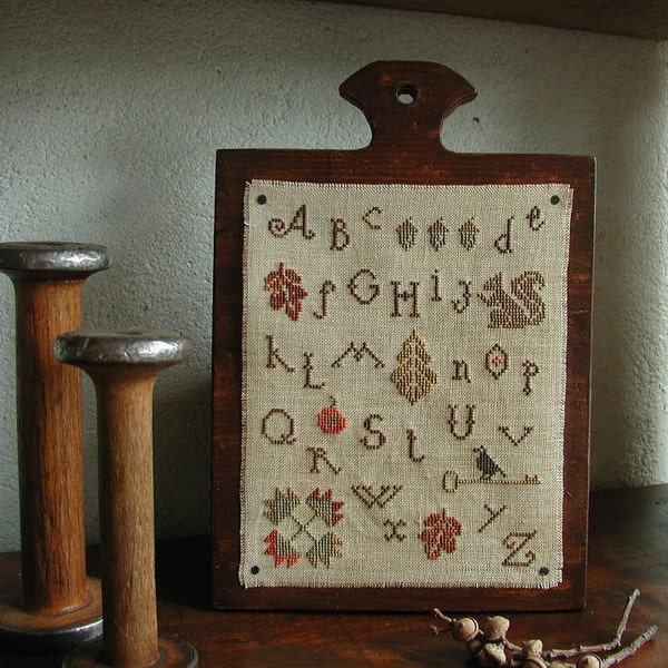 Primitive Cross Stitch Pattern - Falling Leaves Sampler