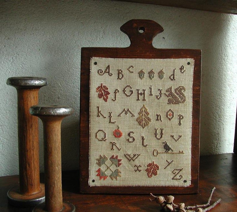 Primitive Cross Stitch Pattern Falling Leaves Sampler image 1