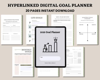 Hyperlinked Digital Goal Planner | Productivity Success Tracker | Habit Progress Journal | GoodNotes Notability | Digital Goal Setting PDF