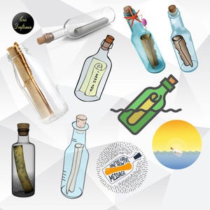 Ilustração de papel de carta de mensagem em uma garrafa, clipart, modelo de adesivo, impressão digital, para impressão, download instantâneo, transparente, png, psd