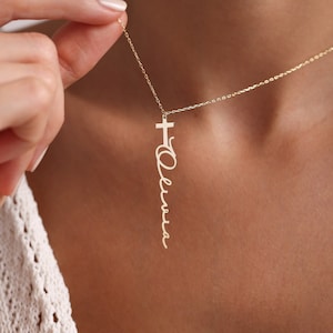 Cross Necklace with Name, Gold Name Cross Necklace, Sterling Silver Cross Necklace, Personalized Baptism Gift, Christian Gifts, Name Jewelry