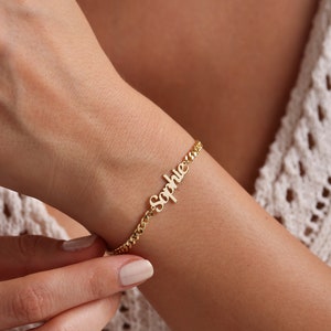 14k gold Name Bracelet , Gold Name Bracelet , Curb chain bracelet , Personalized Jewelry , Personalized Gift, Gift for her, Mothers Day Gift