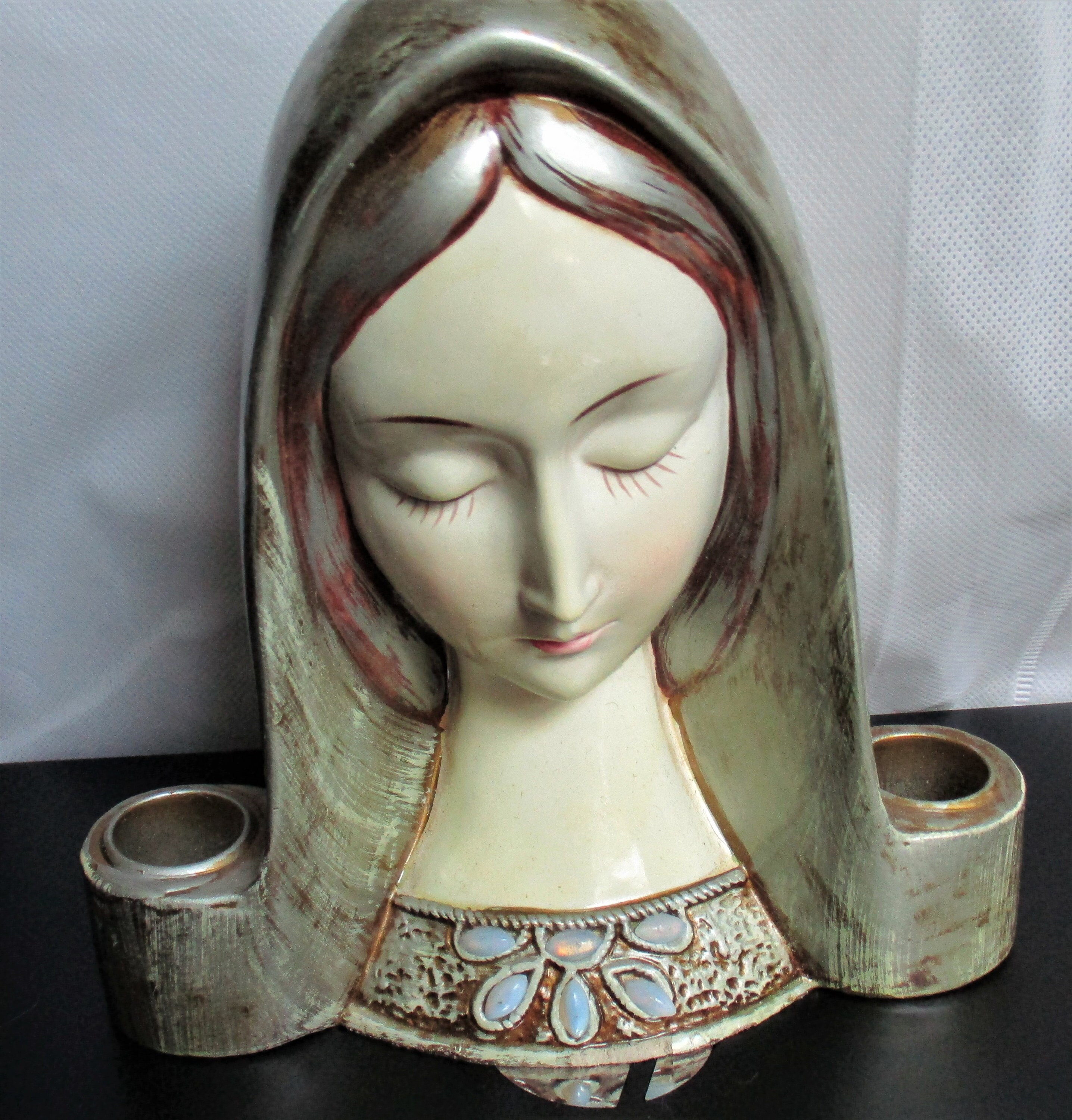 Vintage Virgin Mary triple candle holder Etsy