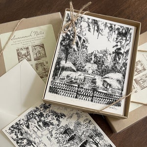 Boxed stationery set featuring ink drawings of Savannah Squares by artist Heather L. Young