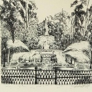 Savannah Forsyth Park Fountain Pen and Ink Drawing Black and White Fine Art Print Signed Keepsake Personalized Wedding Gift Giclee image 4