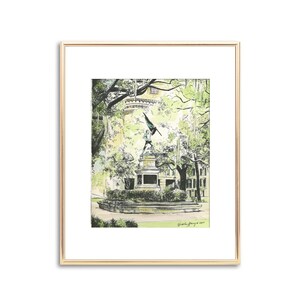 Madison Square Savannah - Hand Painted Fine Art Print - Watercolor Painting - Vintage Style - Savannah Gift - Corporate Gift - Pen and Ink