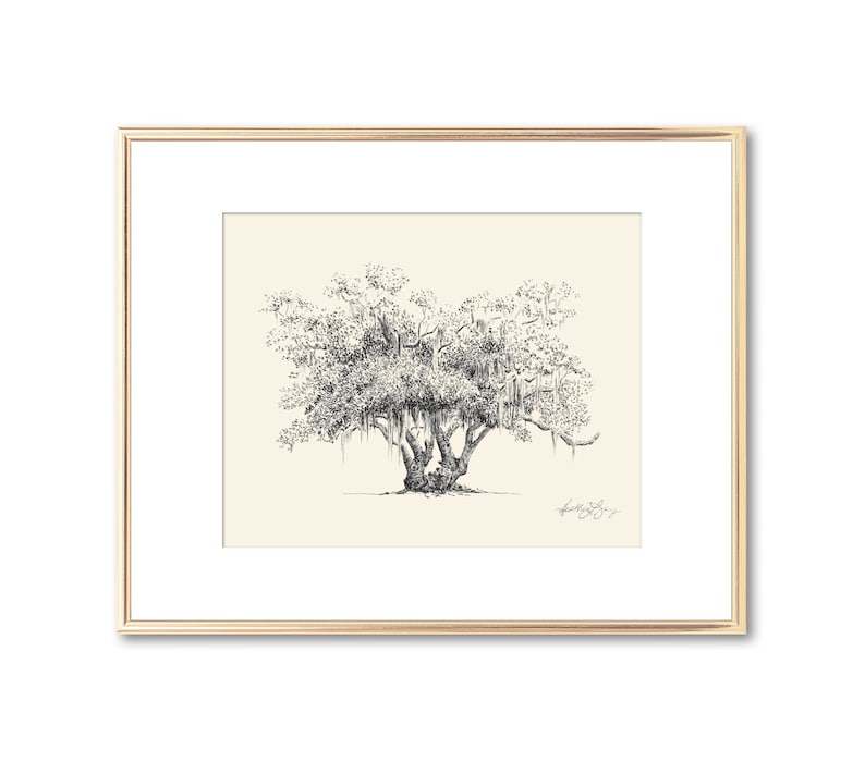 Lovers Oak Tree Print Nature Lover Gift Couple Gift Southern Decor Old Oak Spanish Moss Line Drawing Botanical Wall Art Gift image 2