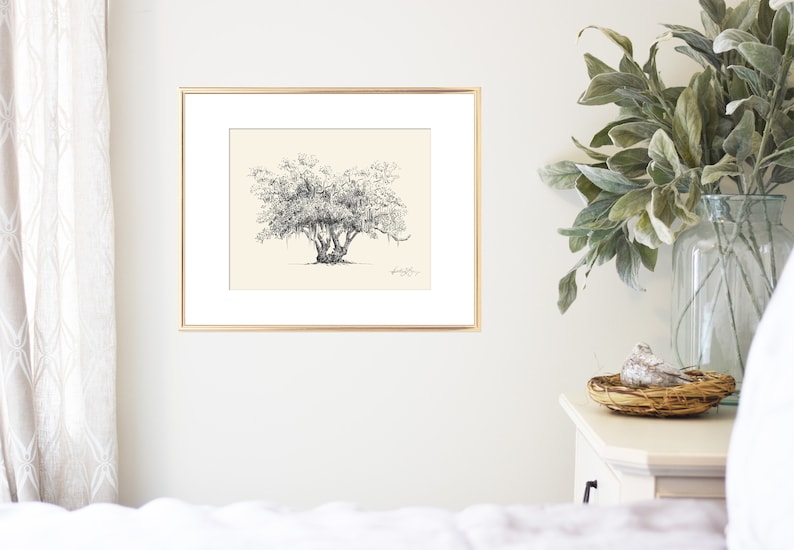 Lovers Oak Tree Print Nature Lover Gift Couple Gift Southern Decor Old Oak Spanish Moss Line Drawing Botanical Wall Art Gift image 3