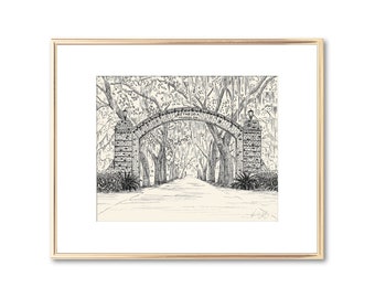 Bethesda Gate Savannah Print - Pen and Ink Drawing - Sketch - Black and White Art - Wedding Gift - Anniversary Gift - Bridal Shower Gift