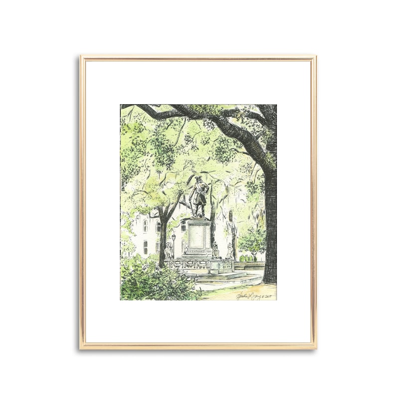 Chippewa Square Hand painted watercolor print signed by Savannah artist, Heather L. Young - Fine Art Print