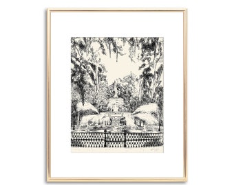 Savannah Forsyth Park Fountain - Pen and Ink Drawing - Black and White Fine Art Print - Signed Keepsake - Personalized Wedding Gift - Giclee