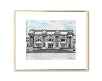 The Metropolitan Museum of Art - Hand Painted Watercolor - Pen and Ink Drawing - Signed Fine Art Print - The Met - New York - Keepsake Gift