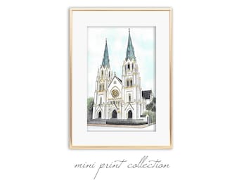 Cathedral Basilica St. John the Baptist - Mini Watercolor Painting - Fine Art Print - Savannah Georgia - Wedding Gift - Keepsake - Giclee
