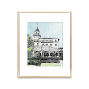 Jekyll Island Club Resort - Hand Painted Watercolor - Pen and Ink Drawing - Fine Art Print - Unique Wedding Gift - Georgia - Couple Gift