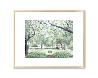 Savannah Warren Square -  Hand Painted Watercolor Fine Art Print - Signed by artist, Heather L Young - Wedding Engagement Shower Couple Gift