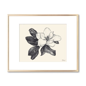 Impression botanique de fleur de magnolia - art mural floral - décoration du sud, impression giclée d&#39;art des basses terres - cadeau pour les amoureux de la nature - 5 x 7 8 x 10 11 x 14