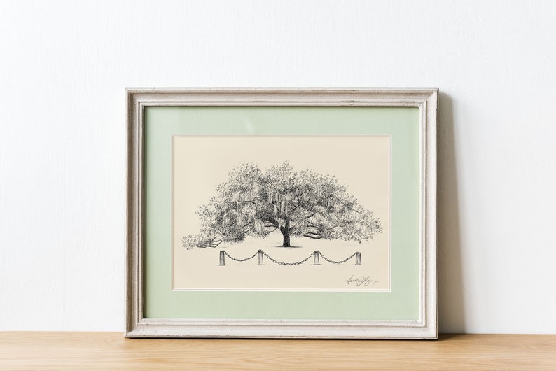 Old Oak Tree Print Technical Line Drawing Nature Lover Gift Line Art Rustic Art Botanical Illustration Southern Decor Wall Art image 3