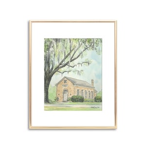 Bethesda Whitefield Chapel - Hand Painted Watercolor Print - Savannah Georgia - Wedding Gift for Couple - Original Art - Signed Painting