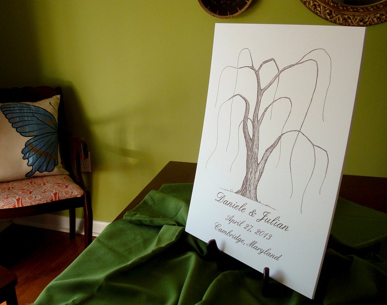 Customizable Thumbprint Tree Wedding Guest Book Alternative Personalized Weeping Willow Tree Keepsake Art image 2